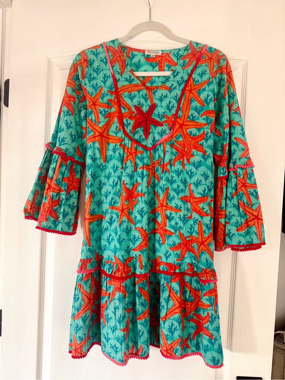 ModaPosa Starfish Tunic Beach Dress Boho Resort Wear Aqua Orange S